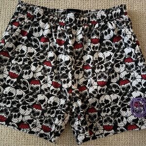 Men's Athletic Skull-Print Performance Shorts - Black, White & Red